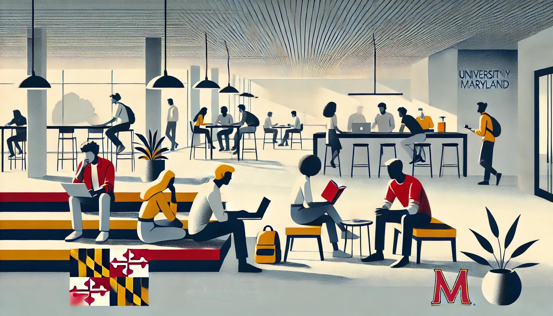 A simplified image representing diverse learning opportunities for everyone on campus. The scene shows a small, diverse group of people sitting